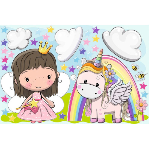 Tündér kislány falmatrica unikornissal gyerekszobába