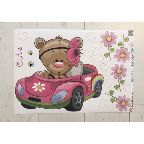 Teddy macis babaszoba falmatrica, autóban