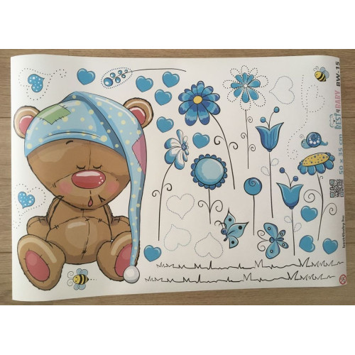 Alvós mackó hálósapkában babaszoba falmatrica