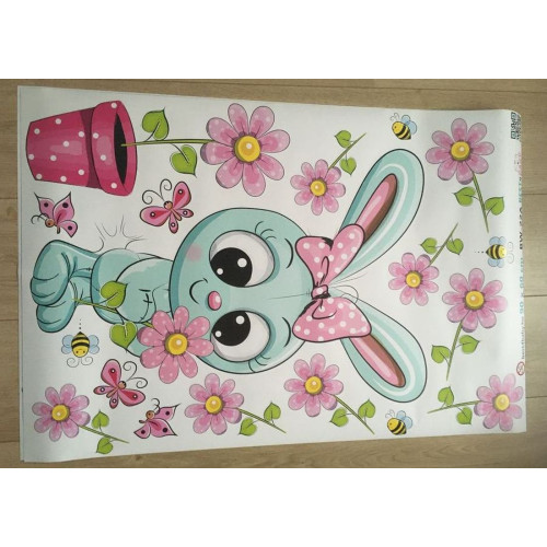 Nyuszis babaszoba falmatrica, menta, rózsaszín