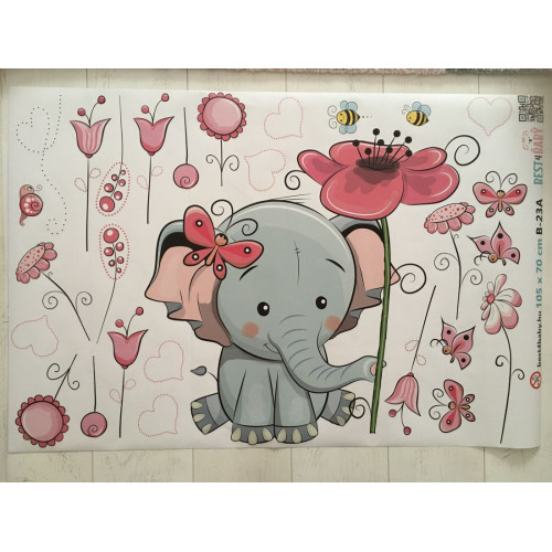 Elefánt virágokkal gyerek falmatrica