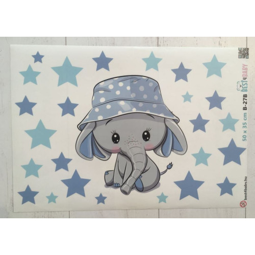 Elefánt sapkában, csillagokkal, fiú falmatrica