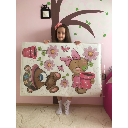 Macipár virágos babaszoba falmatrica