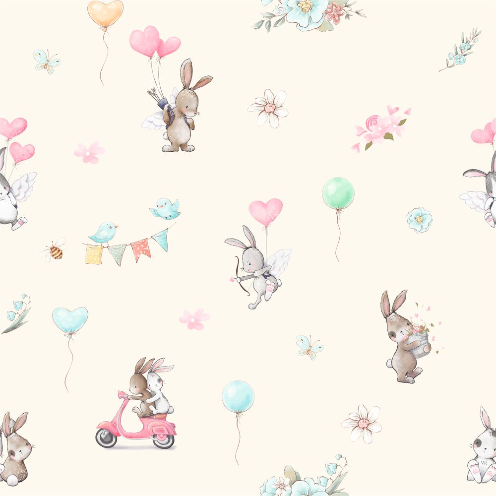 BTP-04A "Bunny Love" magyar, kislány mintás nyuszis tapéta