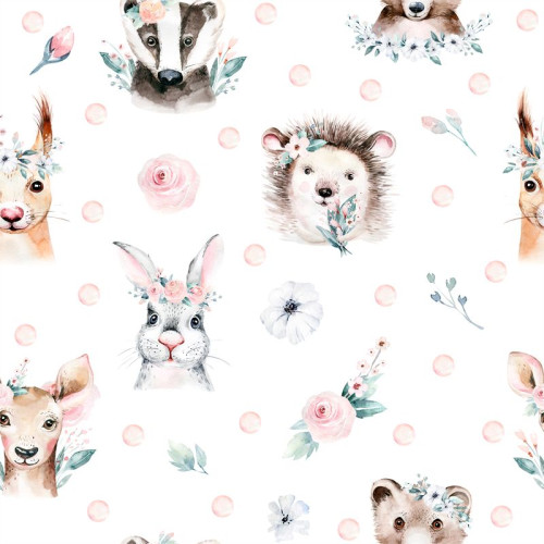 BTP-03C "Watercolor forrest animals" magyar, unisex erdei állatos babaszoba tapéta