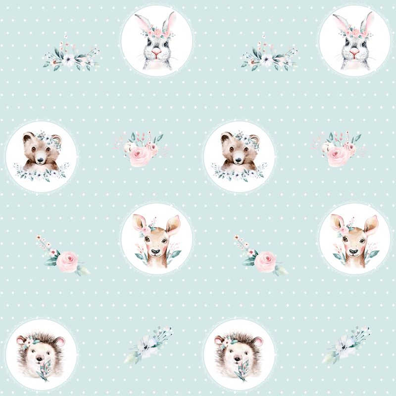 BTP-03A "Watercolor forrest animals" magyar, unisex állat mintás tapéta