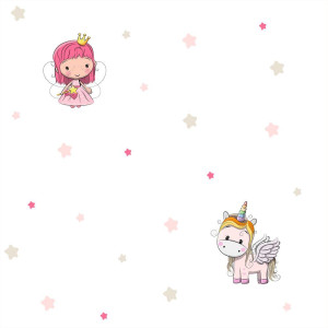 Királylány és egyszarvú csillagos tapéta Királylány és egyszarvú csillagos tapéta