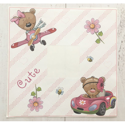 Kapcsoló matrica, kislány maci, autós