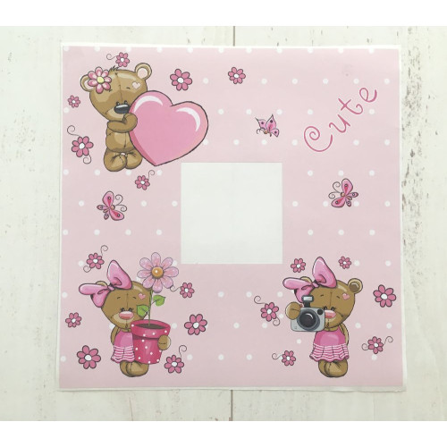 Pink kislány macis villanykapcsoló matrica