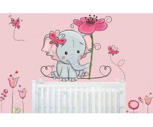 Elefánt virágokkal gyerek falmatrica