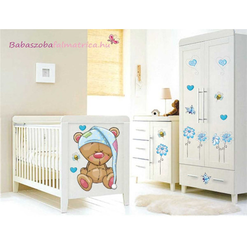 Alvós mackó hálósapkában babaszoba falmatrica