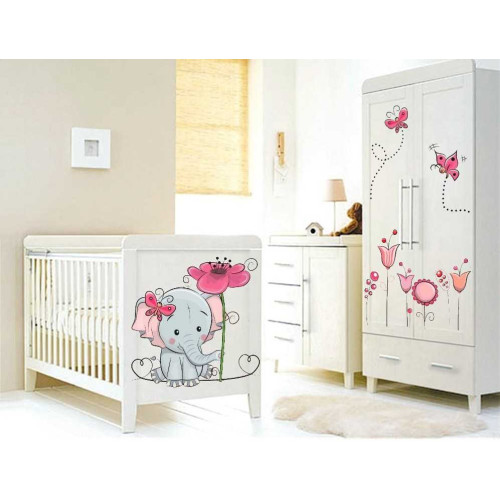 Elefánt virágokkal gyerek falmatrica