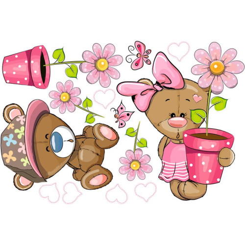 Macipár virágos babaszoba falmatrica