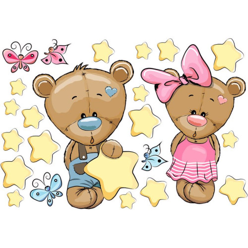 Macipár csillagos babaszoba falmatrica