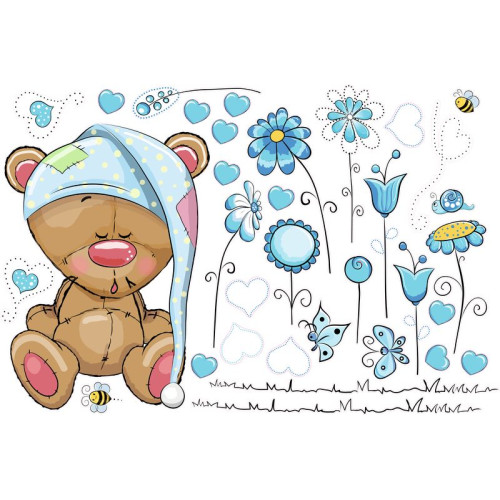 Alvós mackó hálósapkában babaszoba falmatrica