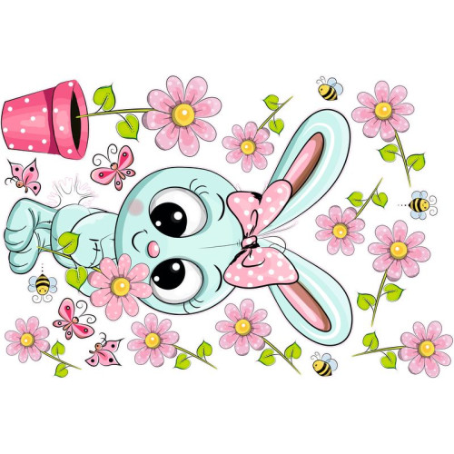 Nyuszis babaszoba falmatrica, menta, rózsaszín