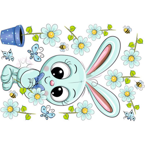 Nyuszis babaszoba falmatrica, menta, kék