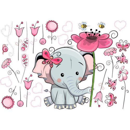 Elefánt virágokkal gyerek falmatrica