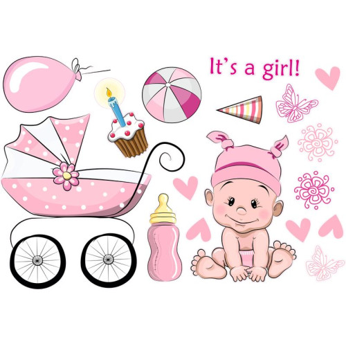 Kislány babakocsi gyerek falmatrica