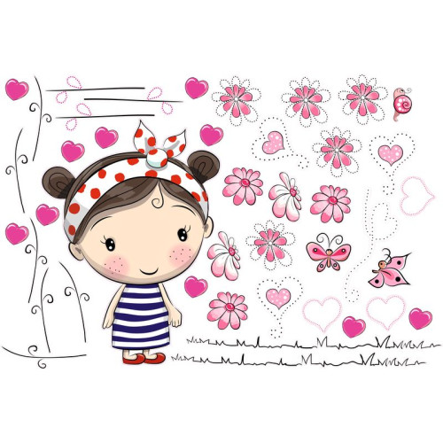 Kislány virágokkal falmatrica