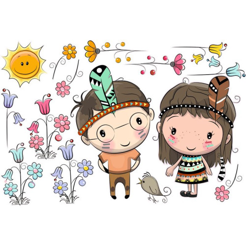 Indián lány, fiú babaszoba falmatrica