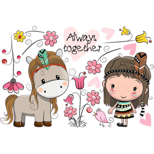 Indián lány és lova babaszoba falmatrica