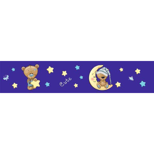 Sötétkék csillagos macis bordűr gyerekszobába