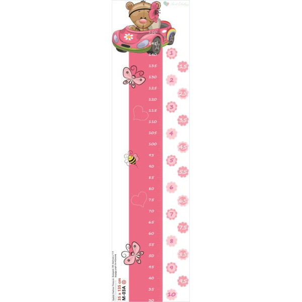Pink autós maci magasság mérő falmatrica Pink autós maci magasság mérő falmatrica