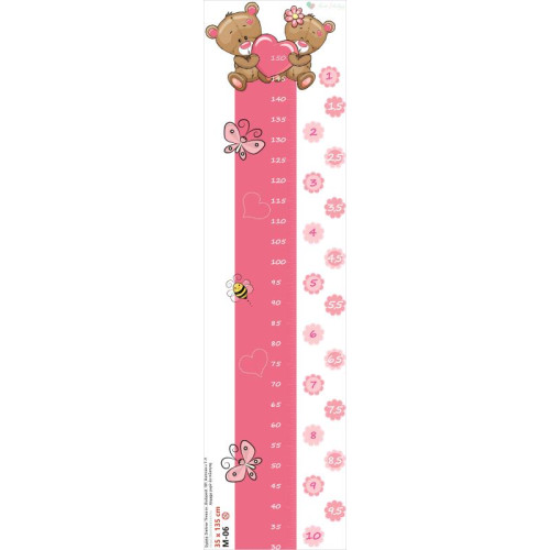 Szív, macipár magasságmérő falmatrica