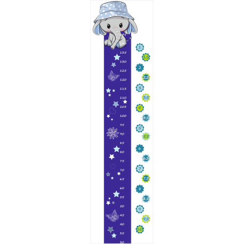 Elefánt fiú magasságmérő falmatrica, kék